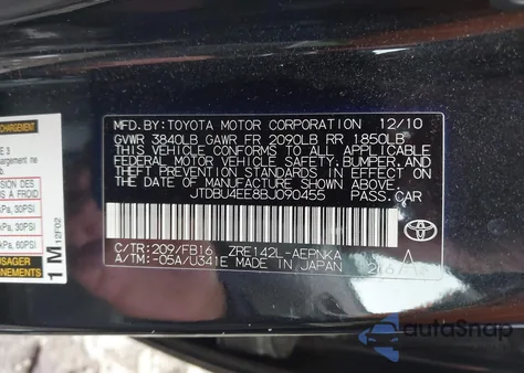 2011 Toyota Corolla Le z USA, uszkodzony, nr VIN JTDBU4EE8BJ090455